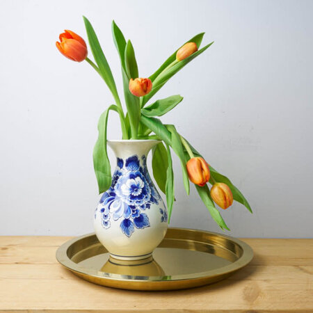 23cm Delft Blue Belly Vase - Flowers