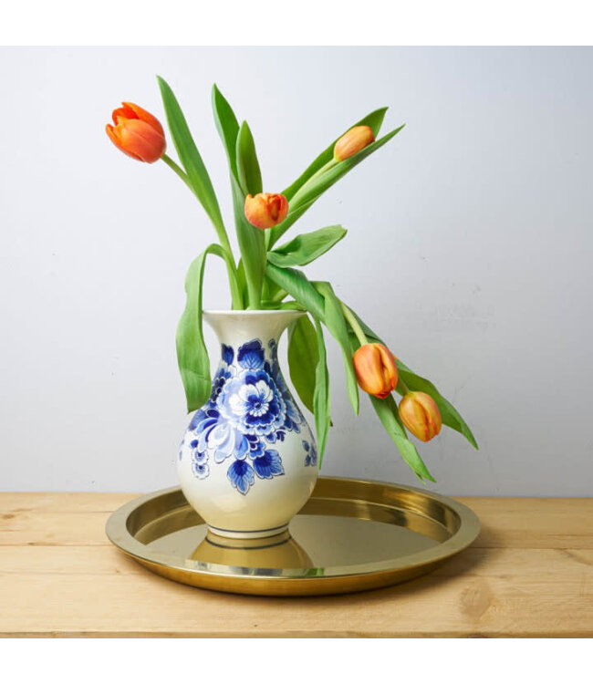23cm Delft Blue Belly Vase - Flowers