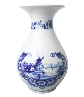 23cm Delft Blue Belly Vase - Windmill