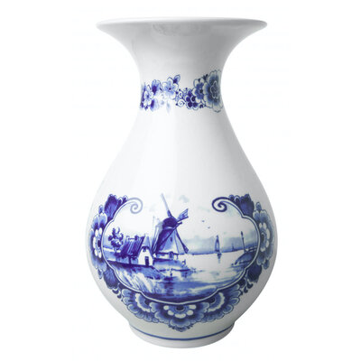 23cm Delft Blue Belly Vase - Windmill