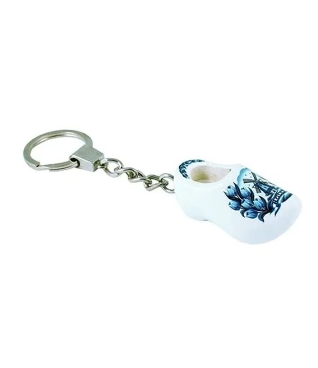 Delft Blue Single Wooden Shoe Keychain