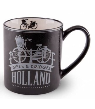 Holland Bikes & Bridges  Black Mug with Silver