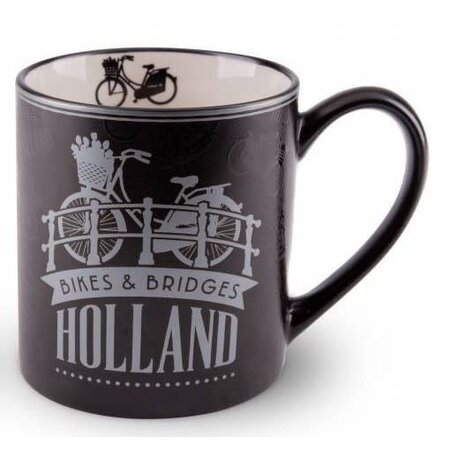 Holland Bikes & Bridges  Black Mug with Silver