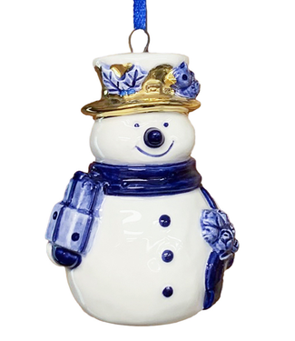Snowman - Delft Blue  & Gold Christmas Ornament
