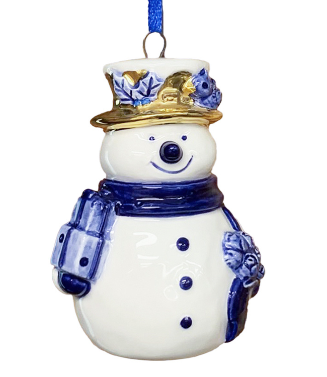 Snowman - Delft Blue  & Gold Christmas Ornament