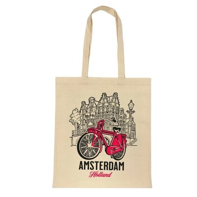 Amsterdam Red  Bike Shopping Bag (Cotton)