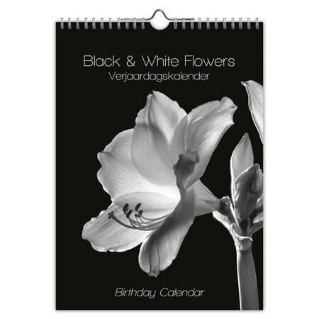Black & White Flowers Perpetual Birthday Calendar