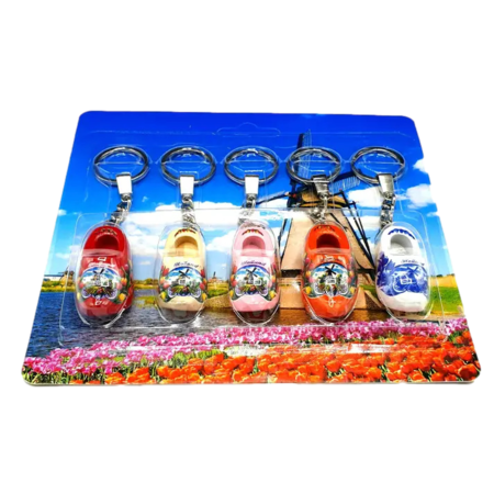 5 Wooden Shoe Keychains Blister Pack