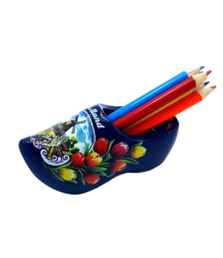 Blue Wooden Shoe with Pencils and Sharpener