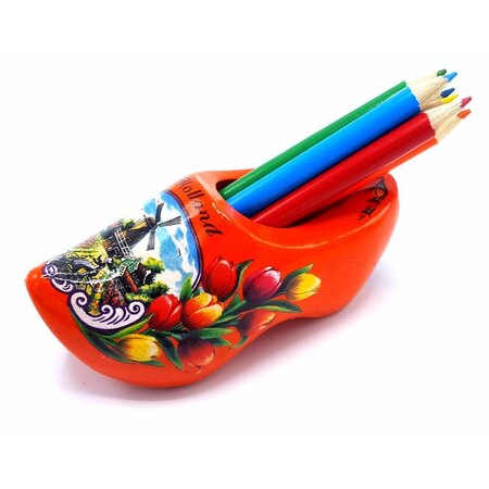 Orange Wooden Shoe with Pencils and Sharpener