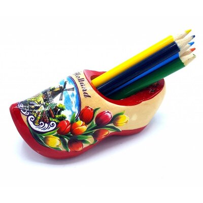 Red Sole Wooden Shoe with Pencils and Sharpener