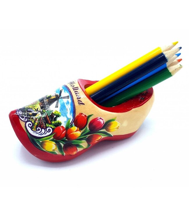 Red Sole Wooden Shoe with Pencils and Sharpener