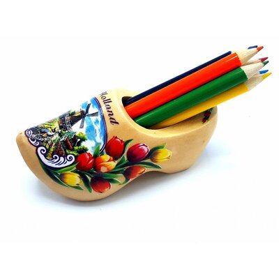 Natural Wooden Shoe with Pencils and Sharpener