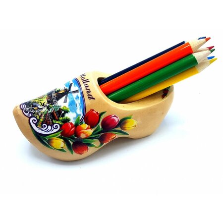 Natural Wooden Shoe with Pencils and Sharpener