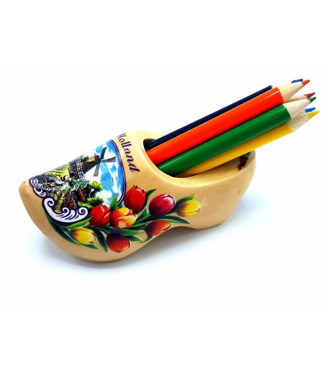 Natural Wooden Shoe with Pencils and Sharpener