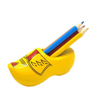 Yellow Wooden Shoe with Pencils and Sharpener