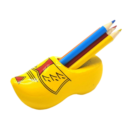 Yellow Wooden Shoe with Pencils and Sharpener