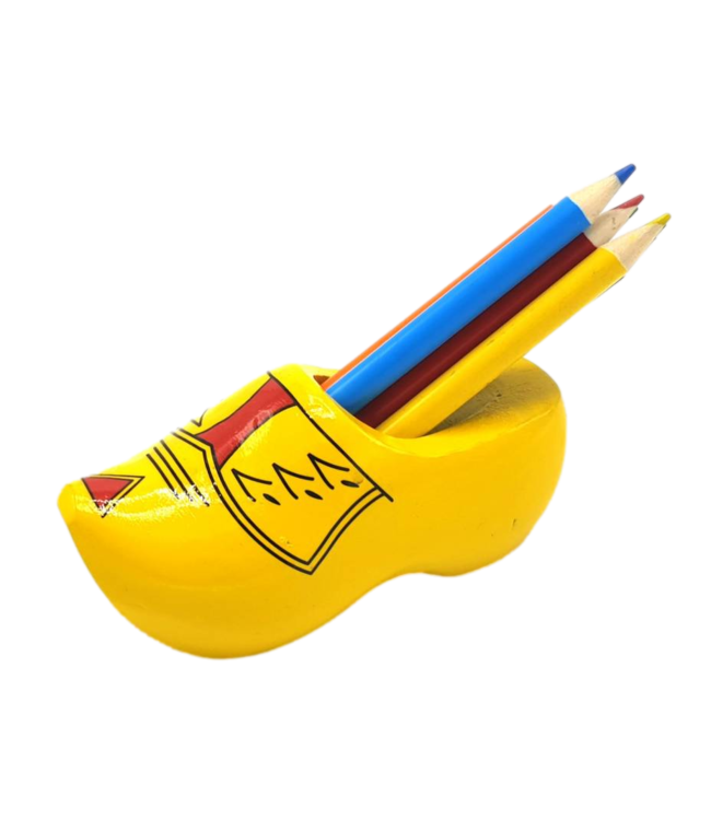 Yellow Wooden Shoe with Pencils and Sharpener