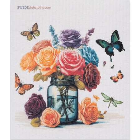Roses in Mason Jar Swedish Cloth