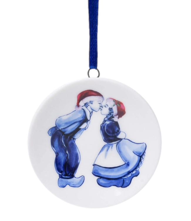 Mini Plate with Kissing Couple  Christmas Ornament 5.5cm