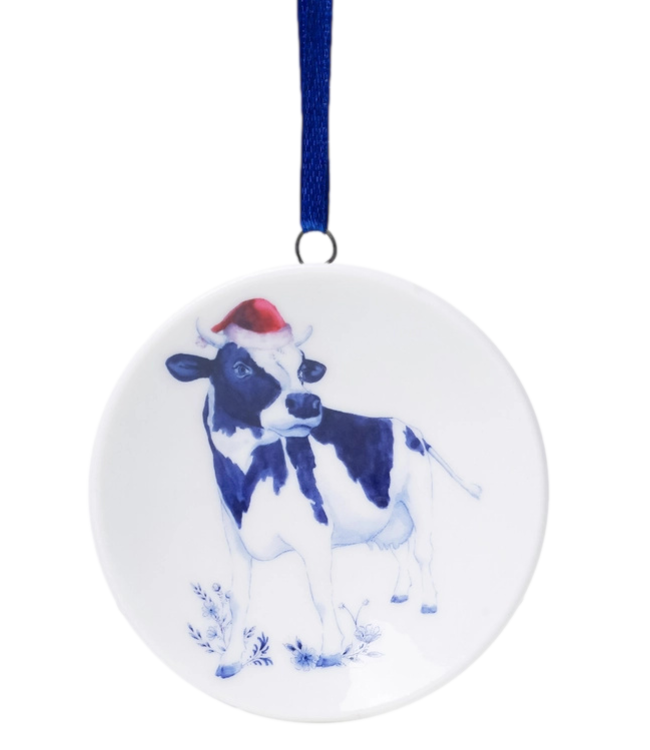 Mini Plate with  Cow Wearing Hat Christmas Ornament 5.5cm