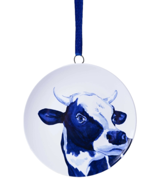 Mini Plate Delft Blue Cow  Christmas Ornament 5.5cm