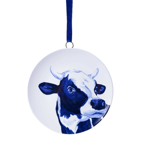 Mini Plate Delft Blue Cow  Christmas Ornament 5.5cm