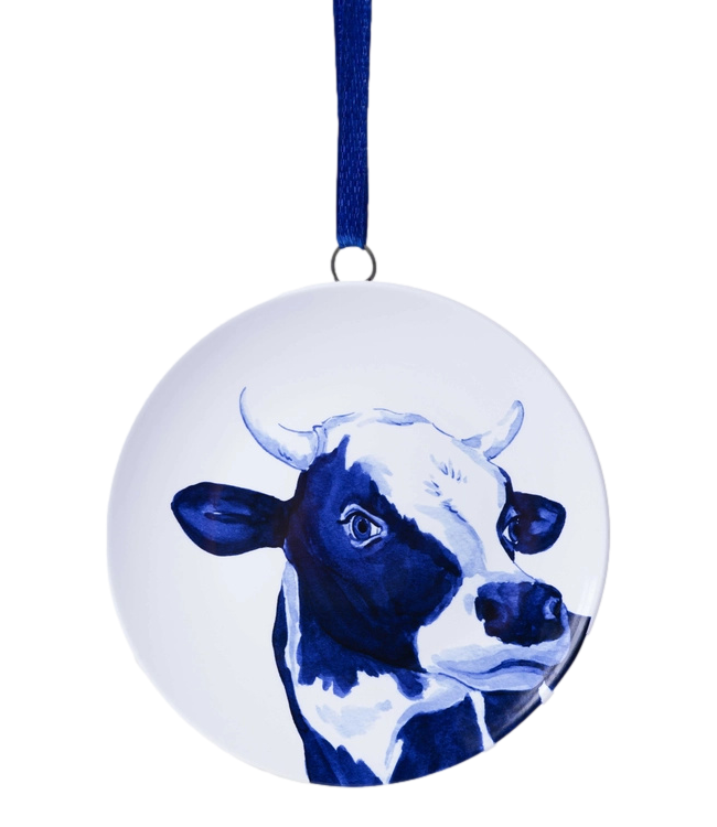 Mini Plate Delft Blue Cow  Christmas Ornament 5.5cm
