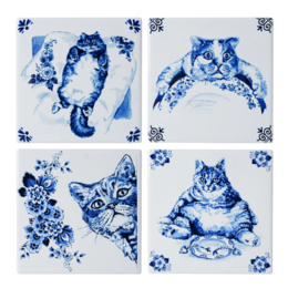 Heinen Delft Blue Lazy Cat Coasters (4pc)