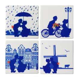 Heinen Delft Blue Kissing Couple  Coasters (4pc)