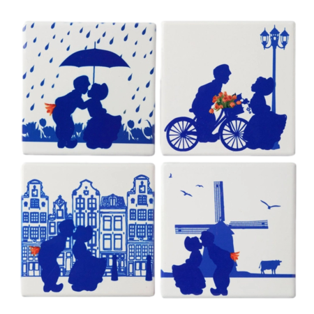 Heinen Delft Blue Kissing Couple  Coasters (4pc)