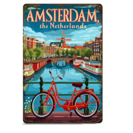 Amsterdam Bicycle Tin Sign 20cm W x 30cm H
