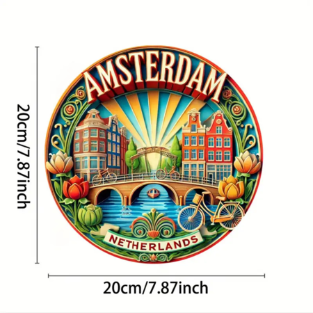 Amsterdam Canal Round Tin Sign