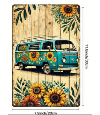 Vintage Flower Hippie Bus Tin Sign
