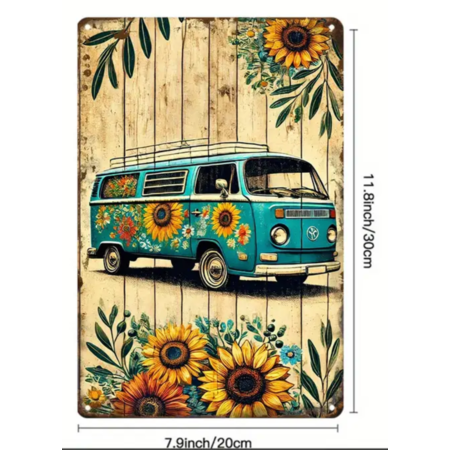 Vintage Flower Hippie Bus Tin Sign
