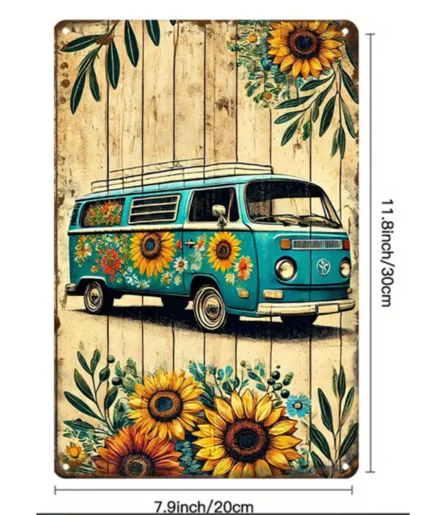 Vintage Flower Hippie Bus Tin Sign