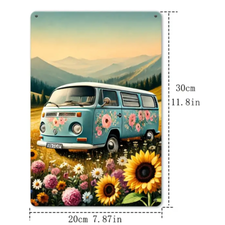 Vintage Sun-Flower Hippie Bus Tin Sign