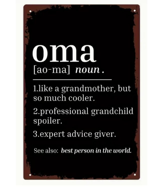 Vintage Oma Definition Tin Sign
