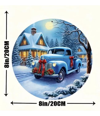 Vintage Blue Christmas Truck Tin Sign
