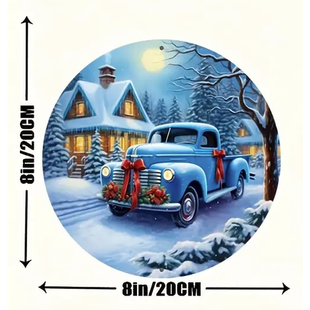 Vintage Blue Christmas Truck Tin Sign