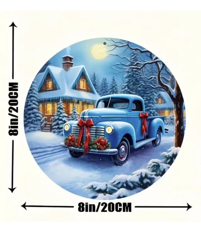 Vintage Blue Christmas Truck Tin Sign