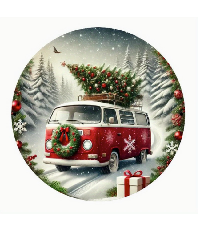 Vintage VW Bus Christmas Tin Sign