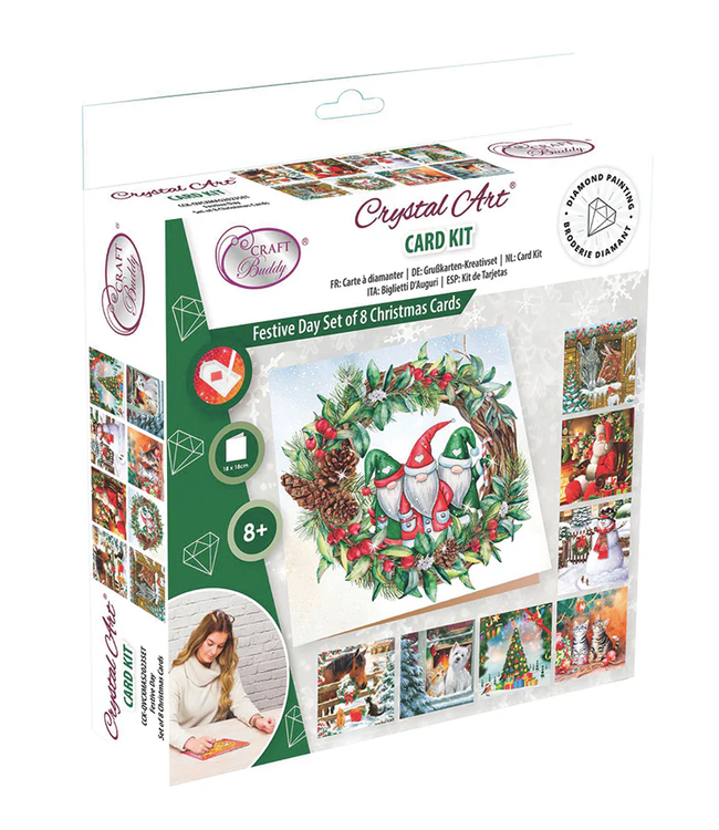 Gnomes Christmas Card Crystal Art Set of 8