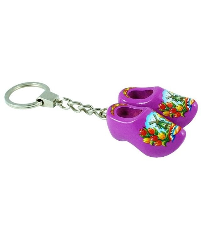 Purple  Double Wooden Shoe Keychain
