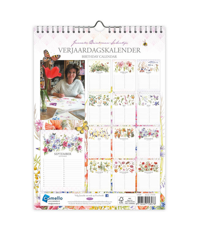 Poppy and Butterfly  Perpetual Birthday Calendar