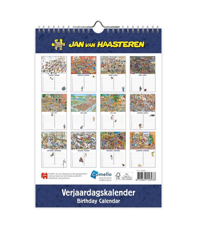 Jan Van Haasteren Perpetual Birthday Calendar (29H x 21W cm)