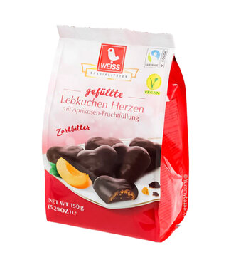 Weiss Apricot Filled Dark Chocolate Gingerbread Hearts 150g