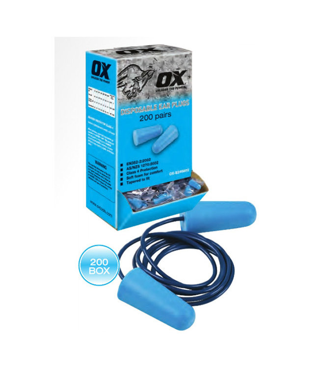 OX Disposable Ear Plugs - Corded - 200 Pack