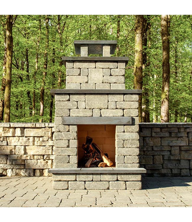 Barkman Quarry Stone Compact Fireplace Kit (78 x 44 x 40) Sierra Grey with Ebony Accent