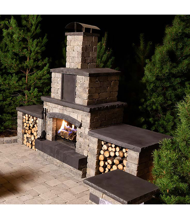 Barkman Quarry Stone Fireplace Kit (103 x 52 x 40) Sierra Grey with Ebony Accent